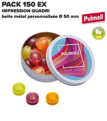 PACK PROMO 150 EX BONBONS PULMOLL EN BOITE METAL LOGO QUADRI Bonbon Publicitaire Objets Pub Express®