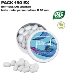 PACK PROMO 150 EX BONBONS TIC TAC EN BOITE METAL LOGO QUADRI Bonbon Publicitaire Objets Pub Express®