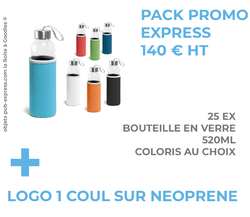 BOUTEILLE EN VERRE PACK PROMO LOGO 1 COUL ►25 EX Objets Pub Express®