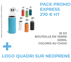 BOUTEILLE EN VERRE PACK PROMO LOGO QUADRI ►25 EX Objets Pub Express®
