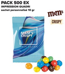 PACK PROMO 500 EX BONBON M&M'S CRISPY EN SACHET PERSONNALISÉ QUADRI Bonbon Publicitaire Objets Pub Express®