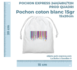 POCHON EXPRESS COTON BLANC  24H 48H 72H  LOGO QUADRI Maison & Intérieur Objets Pub Express®